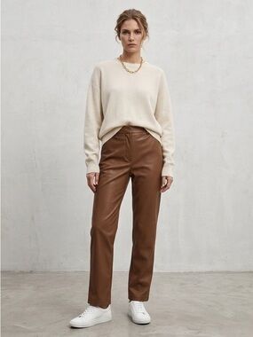 Brown Highrise Faux Leather Wide  Straight Leg Pants Size 4